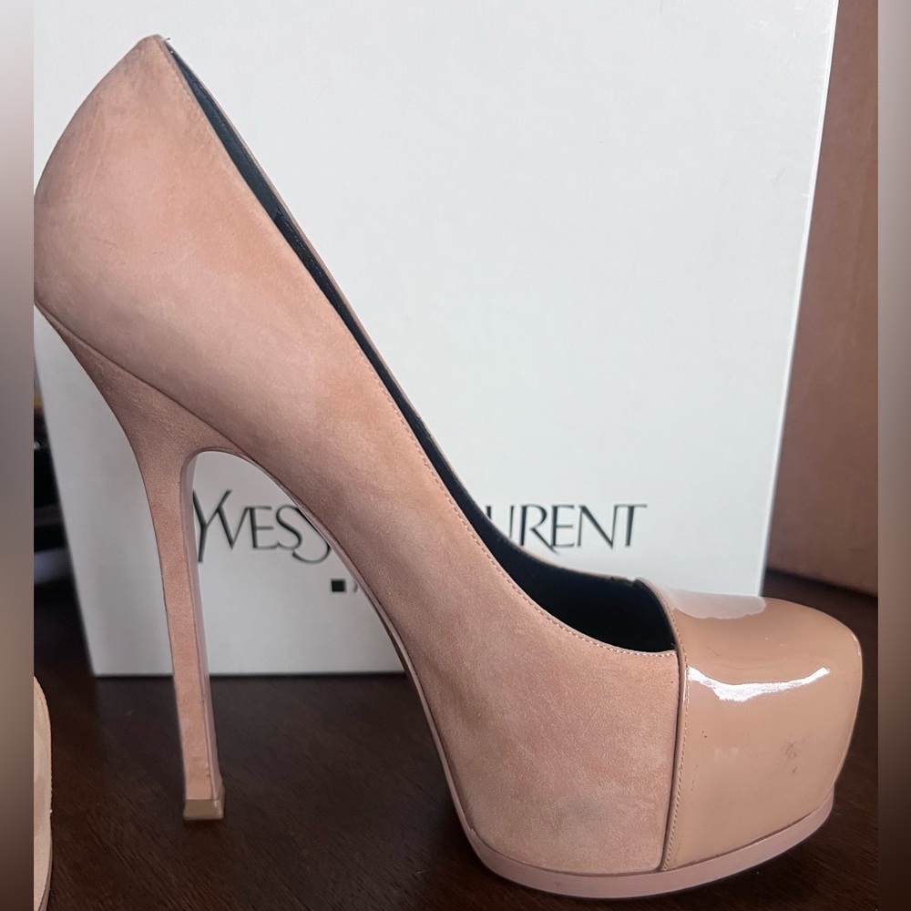 Saint Laurent Tribtoo High Heels Nude Suede Patent Leather with Box EU 39.5 - Picture 5 of 10